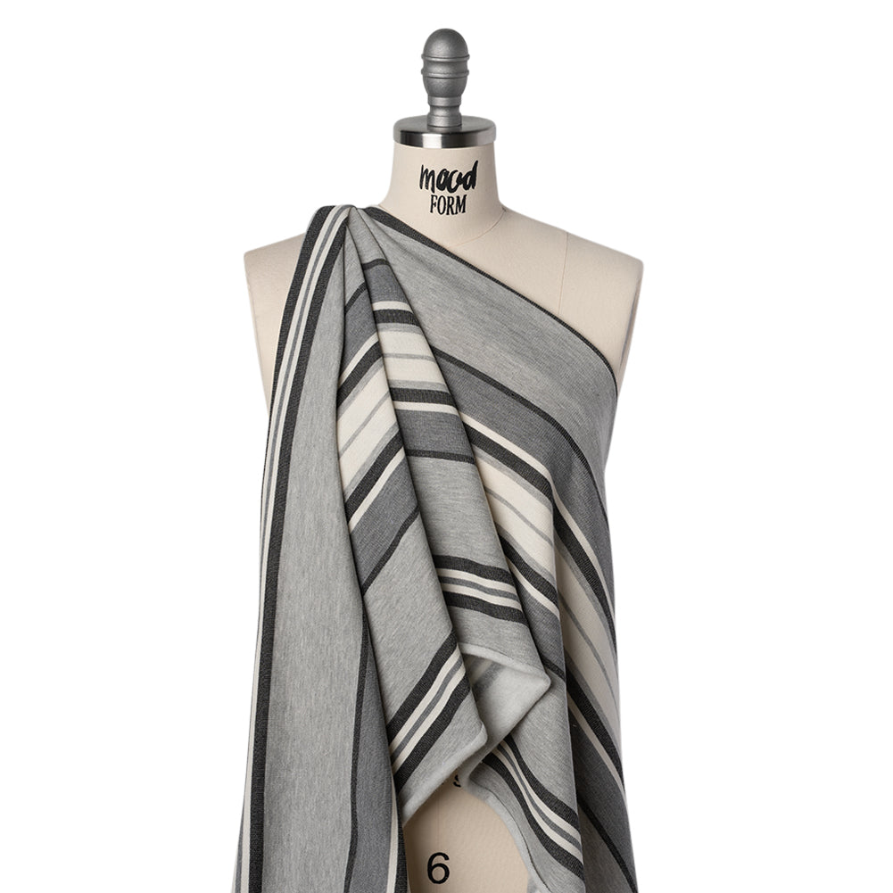 Cotton Sweatshirt Fleece - Heathered Gray, Charcoal and White Barcode Stripes - Deadstock - Joann Fabrics