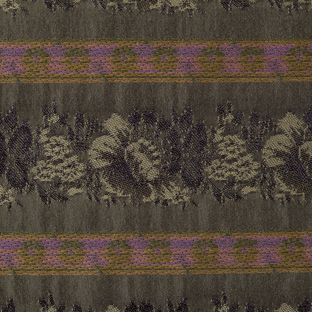 Olive Green Polyester Blend with Woven Floral Stripes - Joann Fabrics
