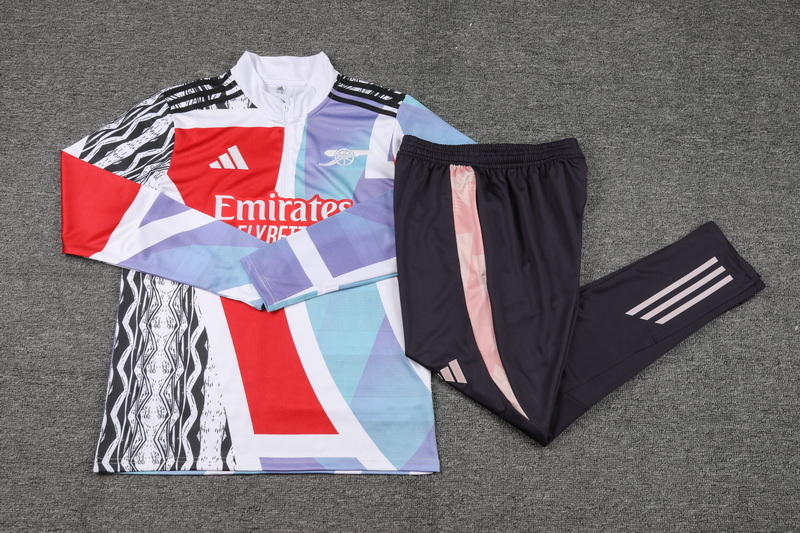 2024/2025 Arsenal Half-Pull Training Suit Red And Blue print Football Shirt 1:1 Thai Quality Set