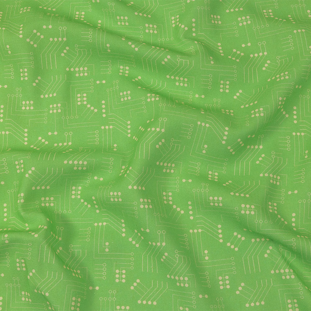 Linen and Rayon Woven - Green Circuit Board Dots - Circuit Breaker Print - Mood Exclusive Citrus Collection - Joann Fabrics
