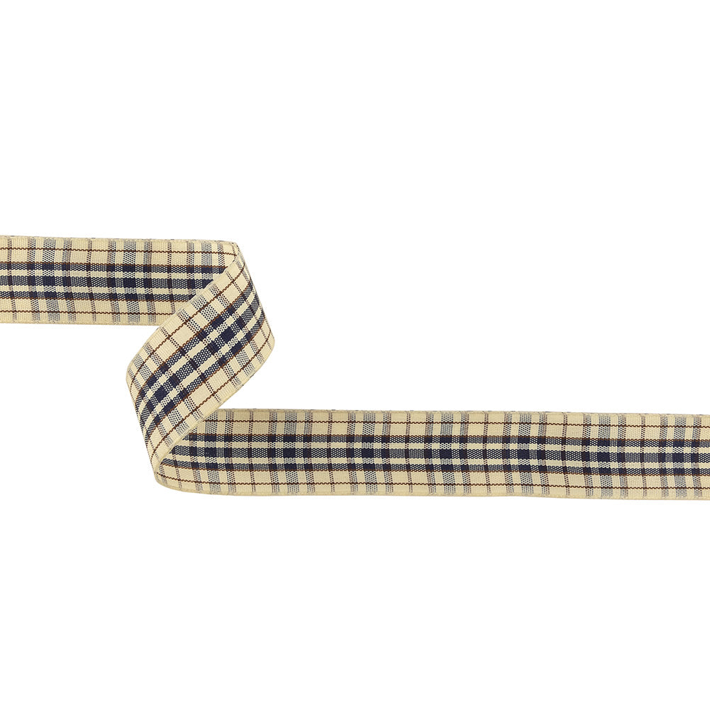 Astral Aura, Brown and Vanilla Ice Plaid Woven Ribbon - 1
