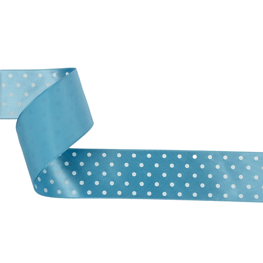 Blue and White Polka Dot Satin Ribbon - 1.5