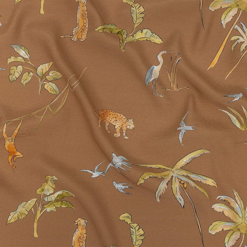 Sustainable Viscose Woven Print - Beige Animals and Palm Trees - Mood Exclusive Savanna Spectacle - Joann Fabrics