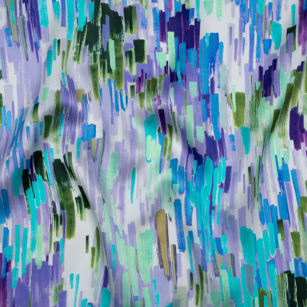 Silk Charmeuse Print 16MM, Made in Italy - Lavender, Blue and Green Painted Striations - Joann Fabrics