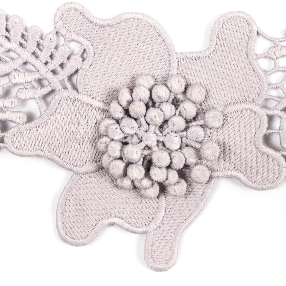 Gray 3D Floral Lace Trim - 3.5