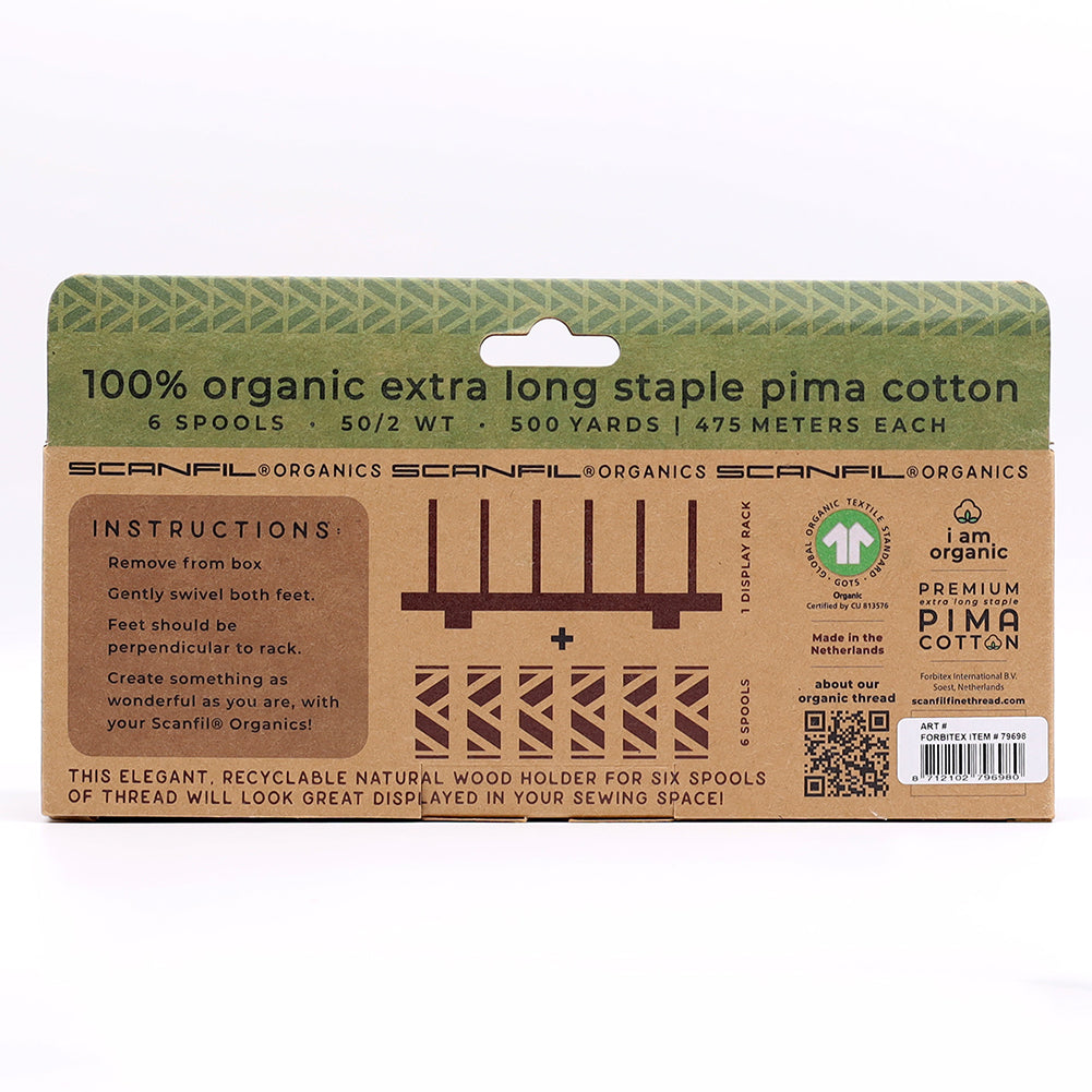 SCANFIL® 50wt Organic Pima Cotton Thread Set - 6ct 500yd Spools & Wood Rack - Fashion Mix - Joann Fabrics