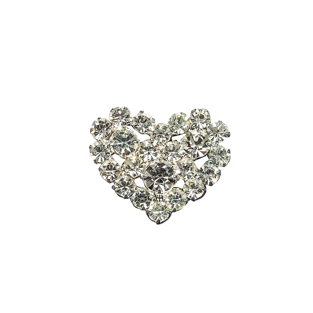 Vintage Crystal Rhinestones Heart Ornament with Silver Setting - 1