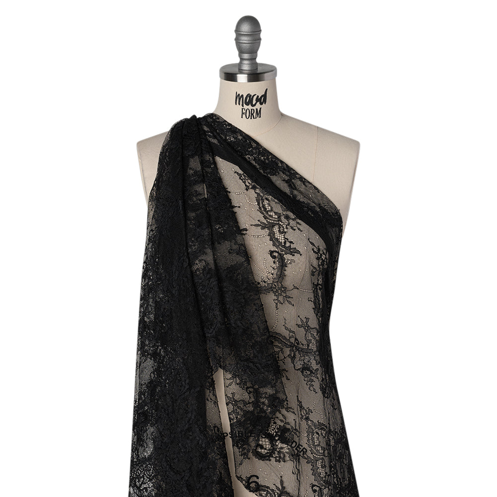 Nylon Re-Embroidered Lace - Black Paisley Floral Swirl with Scalloped Borders - Joann Fabrics