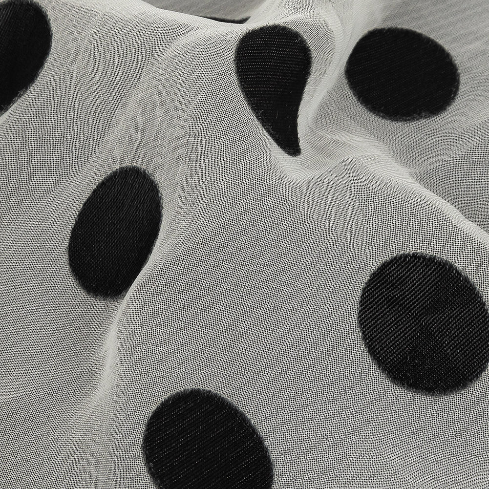 Famous Australian Designer Cloud Dancer White Polyester Chiffon with Large Black Woven Polka Dots - Joann Fabrics