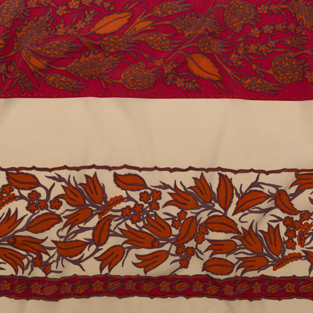 White Pepper, American Beauty and Orange Tiger Wide Floral Stripes Stretch Silk Crepe de Chine - Joann Fabrics