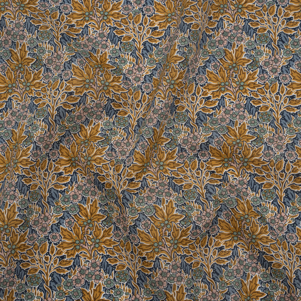 Liberty Fabrics Tana Lawn® - Aubrey Forest Yellow - Yellow and Blue Leafy Floral Chevrons - Joann Fabrics