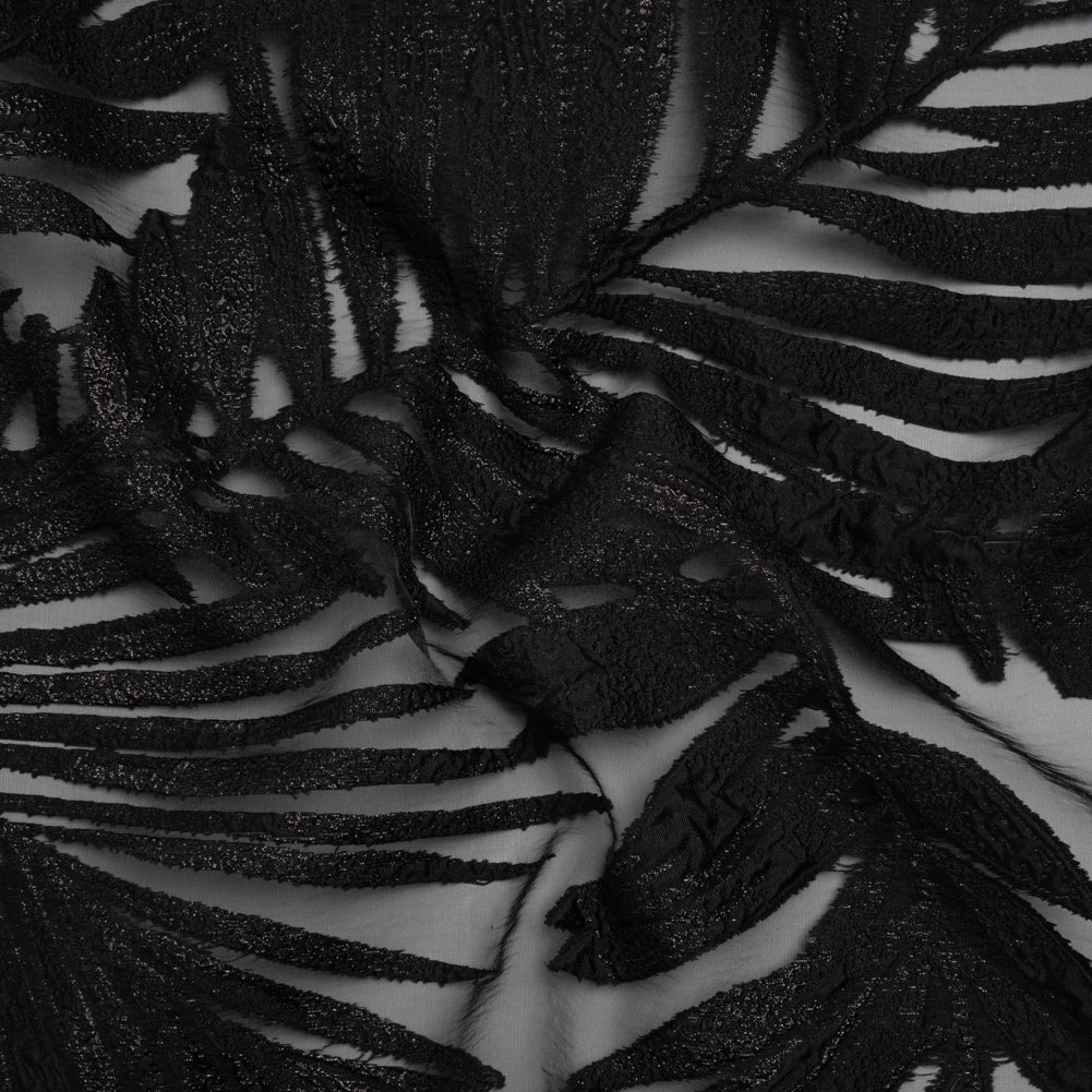 Metallic Luxury Burnout Brocade - Black Fern Leaves - Joann Fabrics