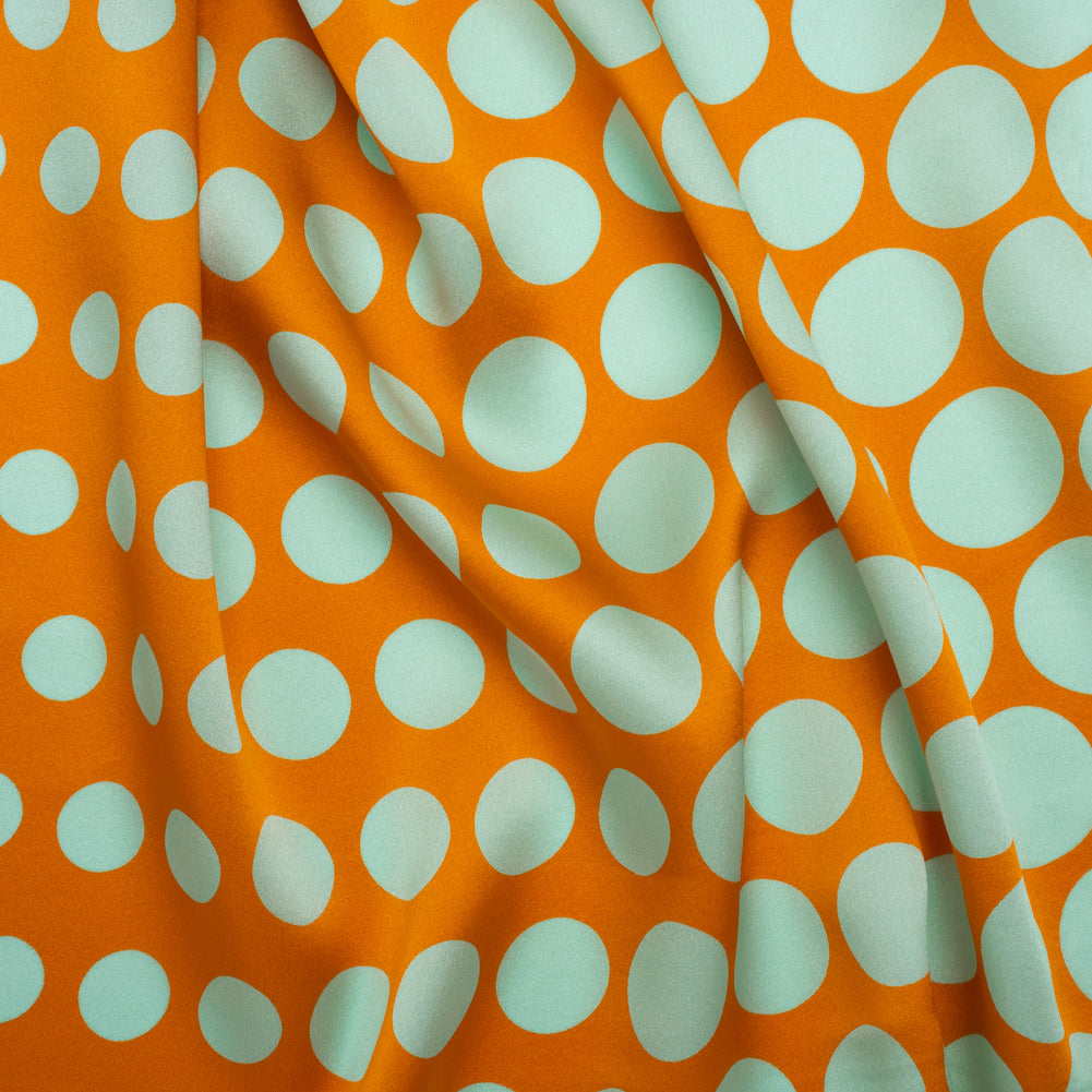 Silk Charmeuse Print 16MM, Made in Italy - Orange and Mint Polka Dot Gradients - Joann Fabrics