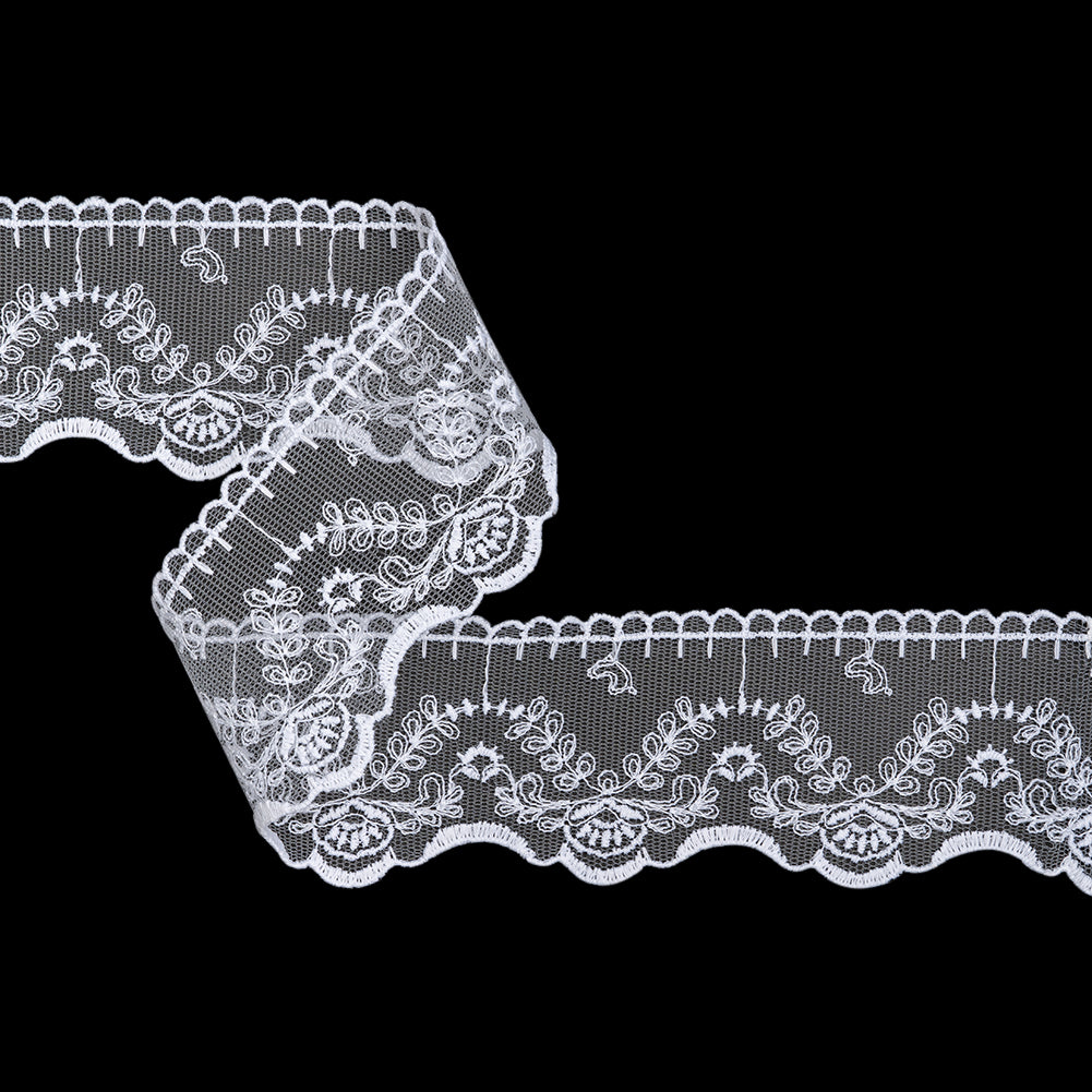 Embroidered Lace Tulle Trim with Scalloped Edges - 2.375
