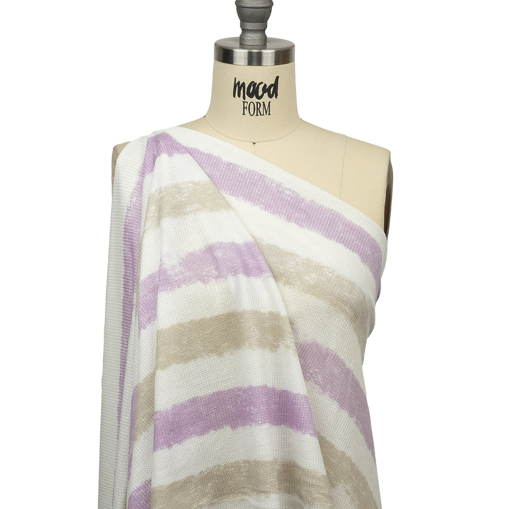 Beige, Lilac and White Painterly Stripes Polyester and Rayon Waffle Knit - Joann Fabrics