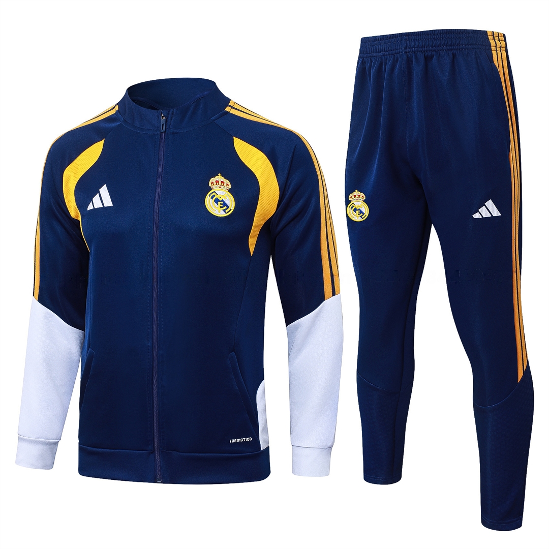 Real Madrid 26-27 Long Sleeves Training Set - Yellow Edge Deep Blue Top And Pants - UnitedFutballJersey