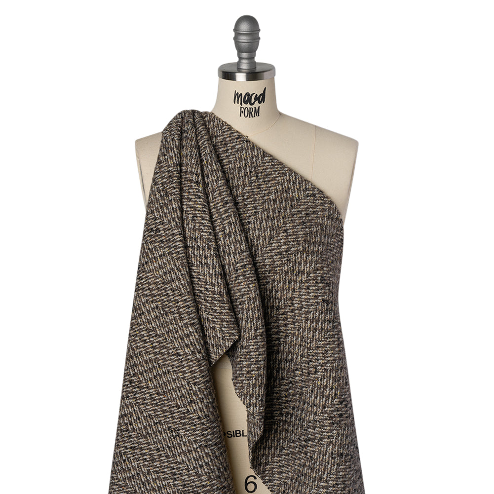 Polyester and Wool Blend Tweed - Tan, Beige and Black Herringbone - Joann Fabrics