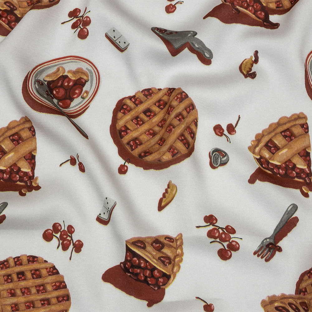 Rayon Challis - White Cherry Pies - Baked Fresh Print - Mood Exclusive Rockland Collection - Joann Fabrics