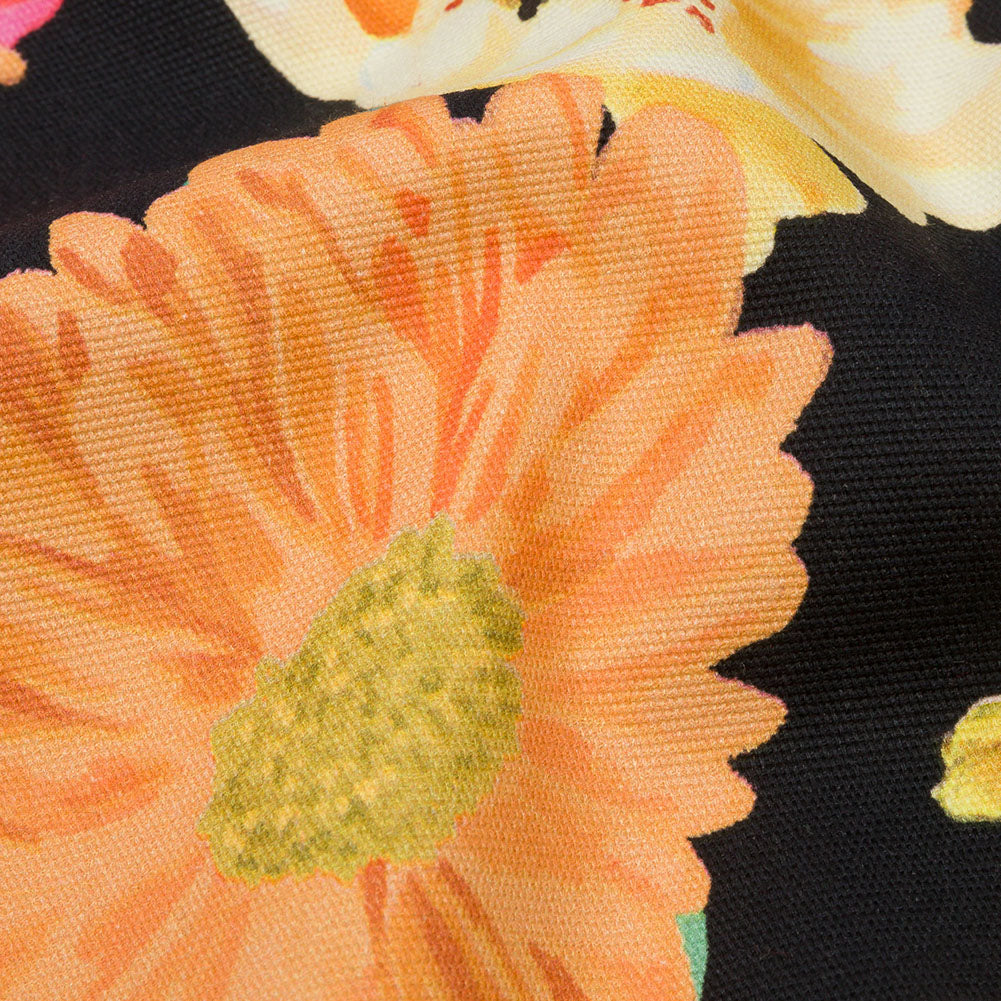 Stretch Cotton Canvas Print - Black, Pink and Orange Floral - Mood Exclusive Garden Glory - Joann Fabrics