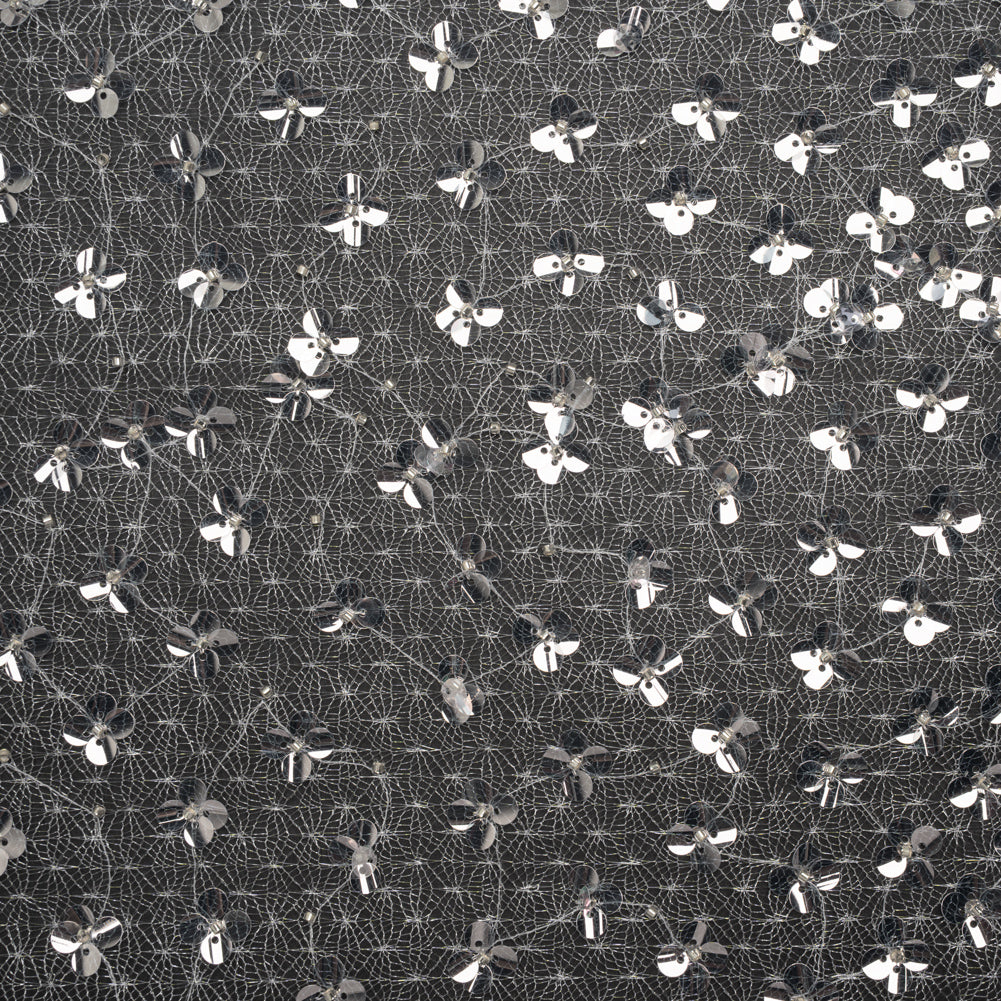 Beaded and Sequined Lace Netting - Clear, Silver and White Floral Gradients - Joann Fabrics