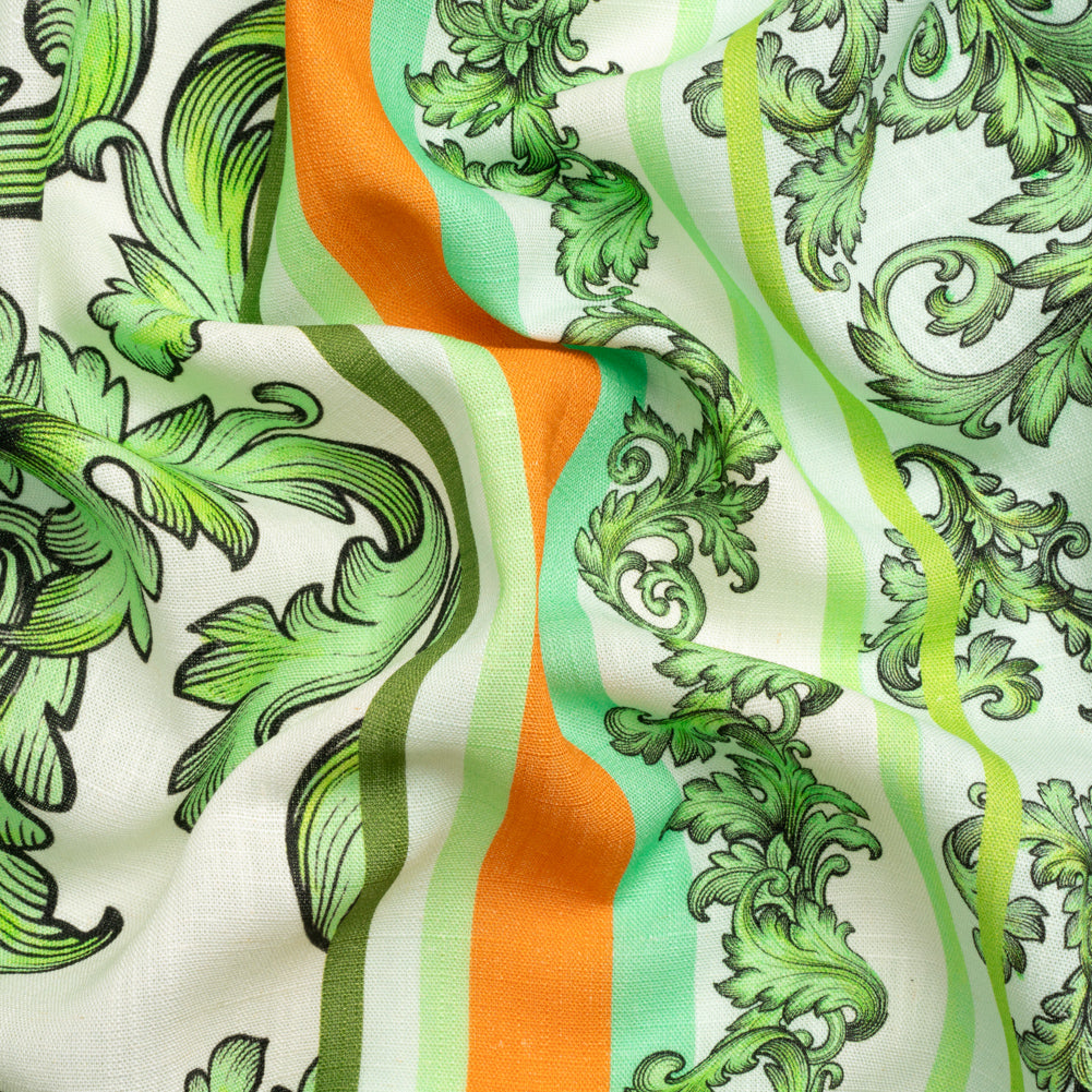 Viscose and Linen Woven Panel Print - Green and Orange Leafy Squares - Mood Exclusive Havana Spring - Joann Fabrics