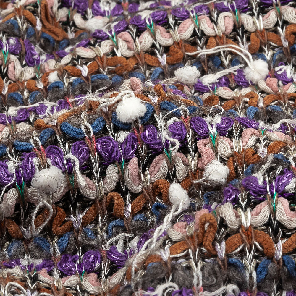 Purple, Burnt Orange and Gray Striped Tactile Cotton and Polyester Knit with Pom Poms - Joann Fabrics