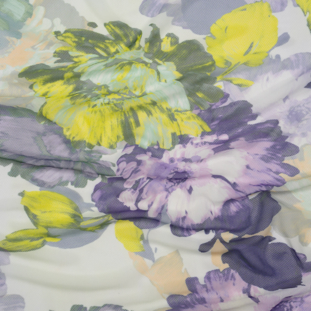 Polyester Stretch Mesh - Yellow, Olive and Navy Floral - Designer Deadstock - Joann Fabrics