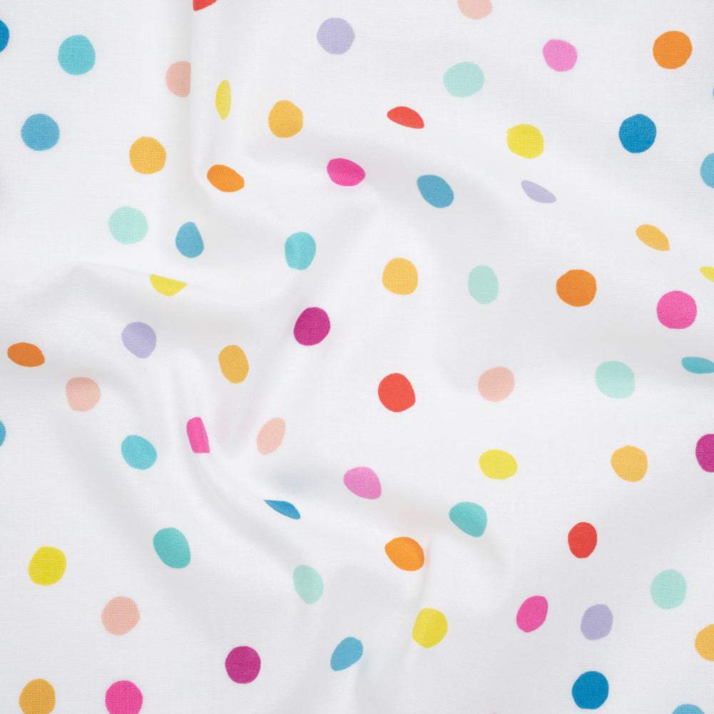 Printed Quilting Cotton by Ghazal Razavi for FIGO Studio - Rainbow and White Pom Poms - Dovetail Collection - Joann Fabrics