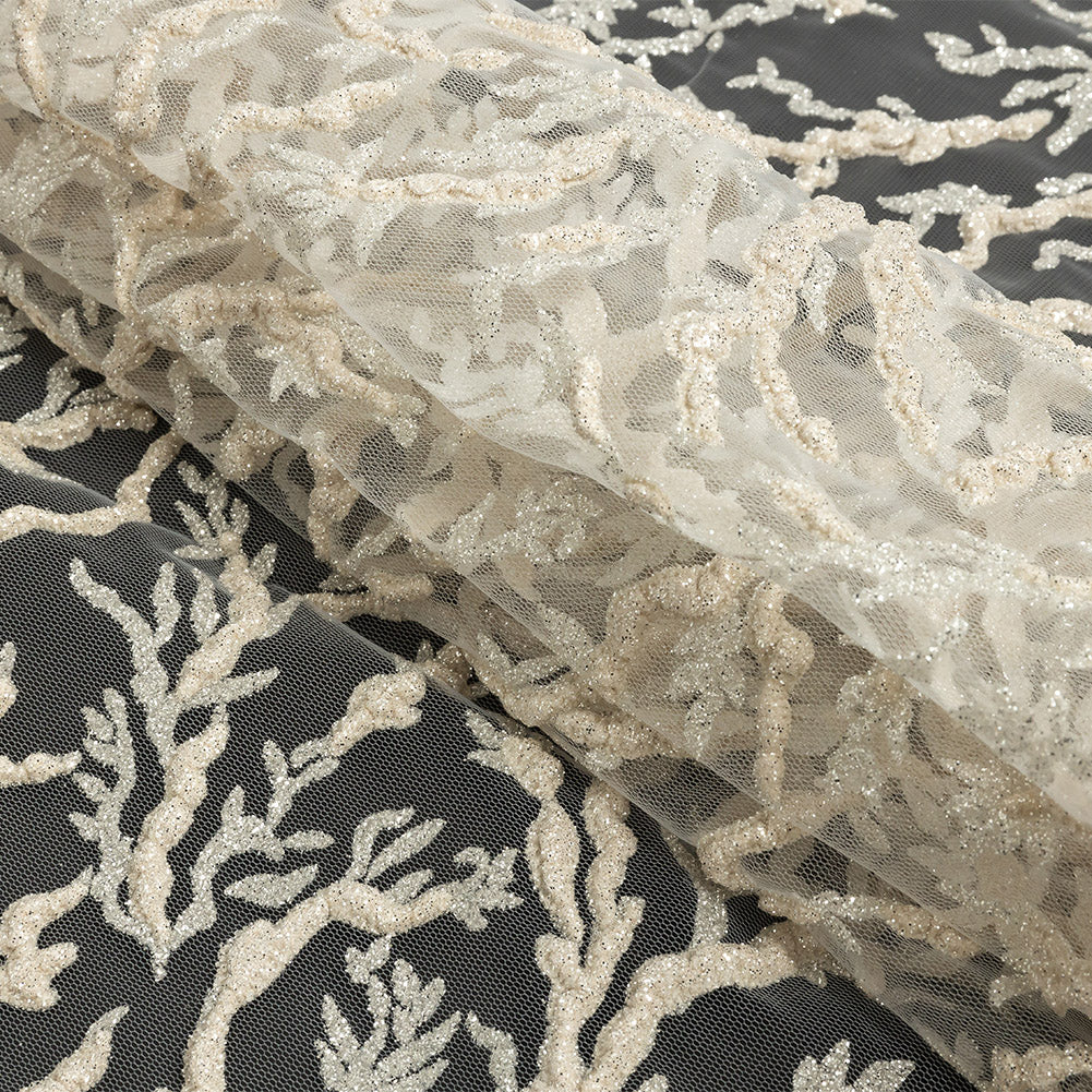 3D Puffy Glitter Tulle - Light Champagne and Off-White - Joann Fabrics