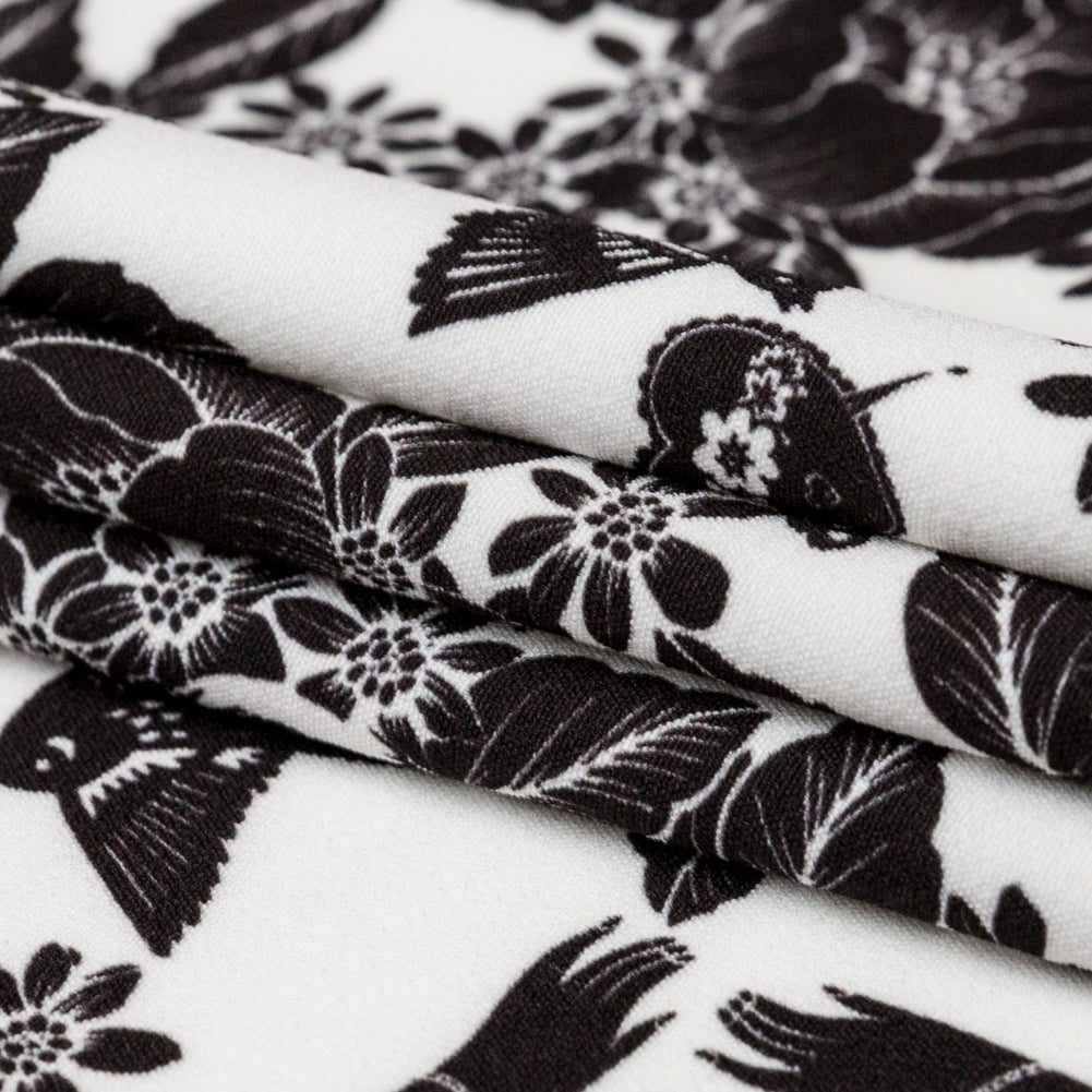 Stretch Polyester Crepe - White and Black Roses - Prophetic Dreams Print - Mood Exclusive Crow Collection - Joann Fabrics