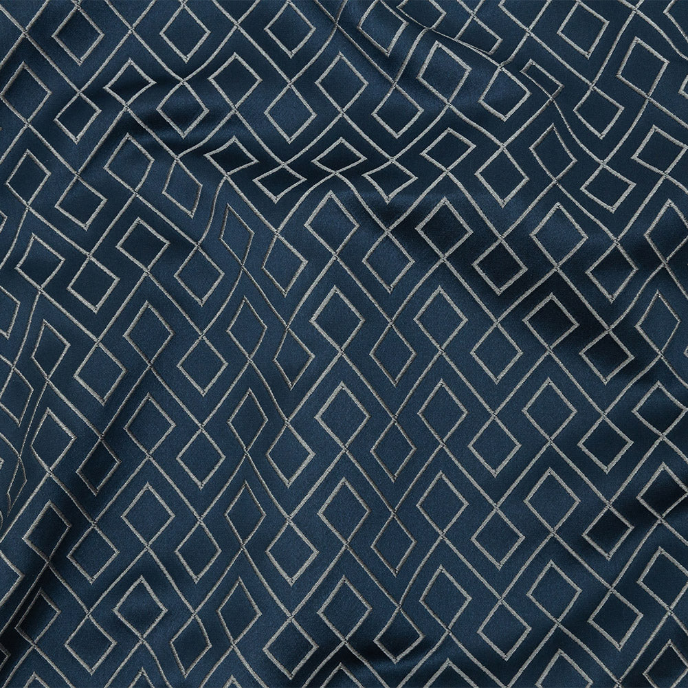Satin-Faced Jacquard - Indigo Diamond Fret - British Imported - Joann Fabrics