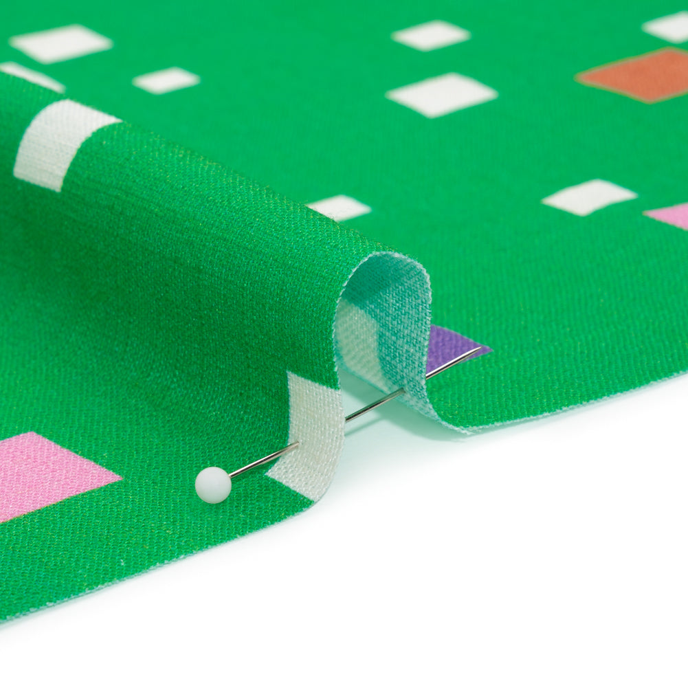 Viscose and Linen Woven Print - Green and Pink Squares - Mood Exclusive Square Dancing - Joann Fabrics
