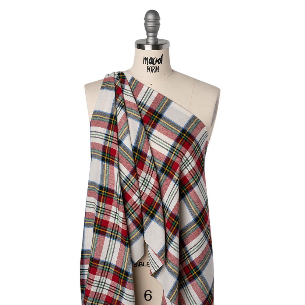Yarn-Dyed Lightweight Cotton Twill Flannel - White, Red and Green Plaid - Deadstock - Joann Fabrics