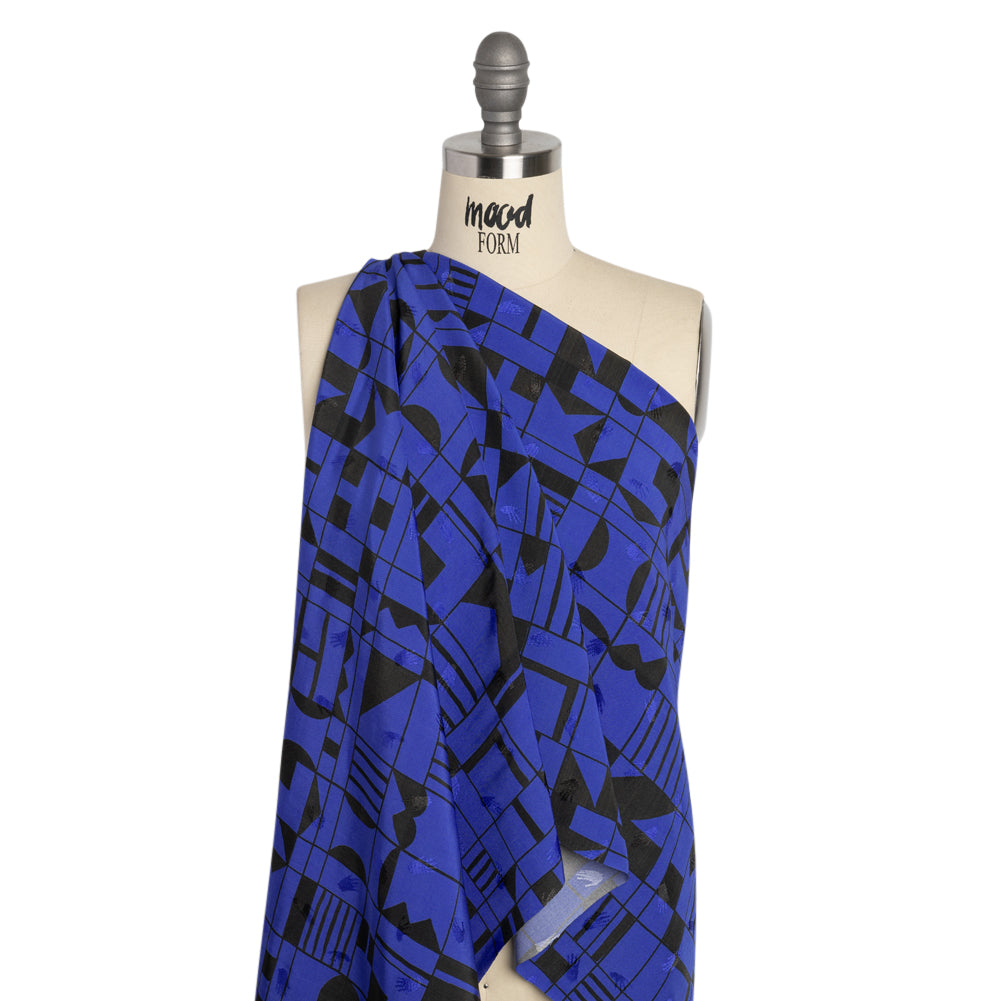 Hands Viscose Jacquard Print - Cobalt Blue Geometric Blocks - Mood Exclusive Shape Shifter - Joann Fabrics