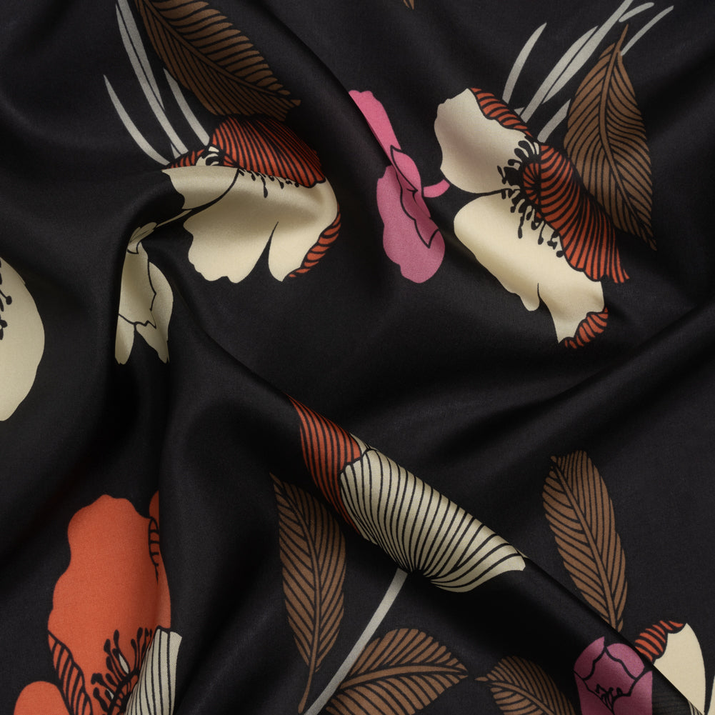 Black, Brown and Cream Floral China Silk/Habotai - Joann Fabrics