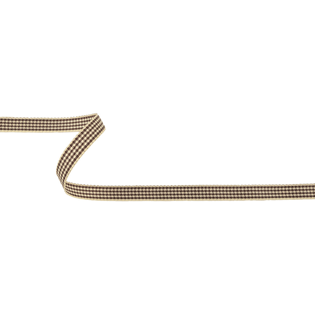 Brown and Cream Houndstooth Check Woven Ribbon - 0.375