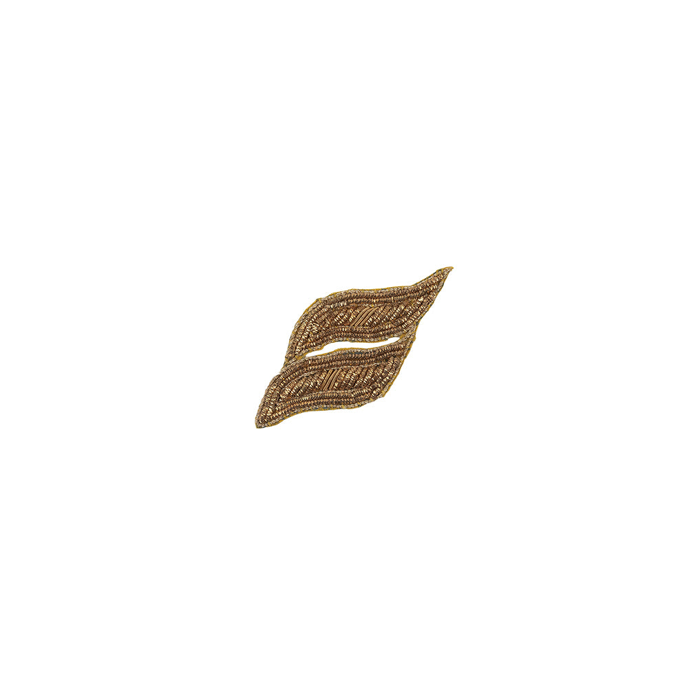 Vintage Gold Lurex Bullion Stitch Leaf Applique - 3