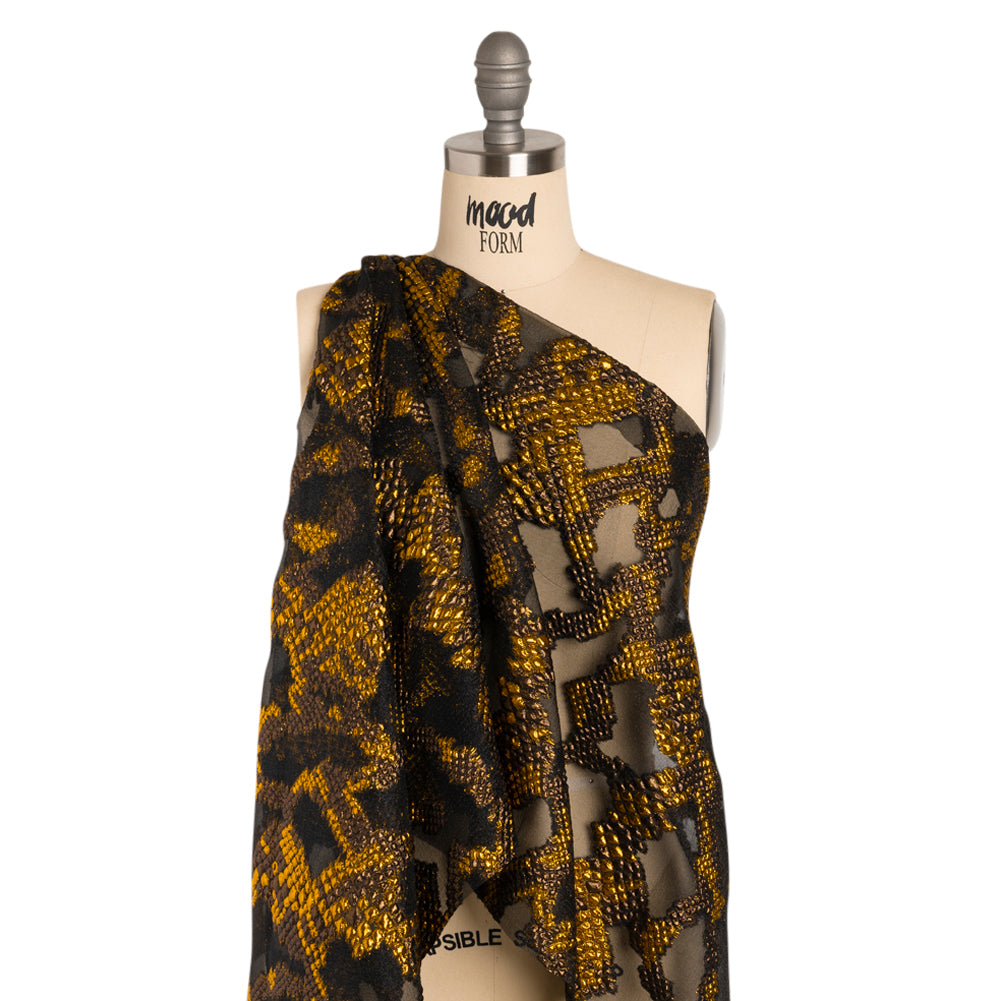 Metallic Gold, Brown and Black Snakeskin Sprawl Burnout Luxury Brocade - Joann Fabrics