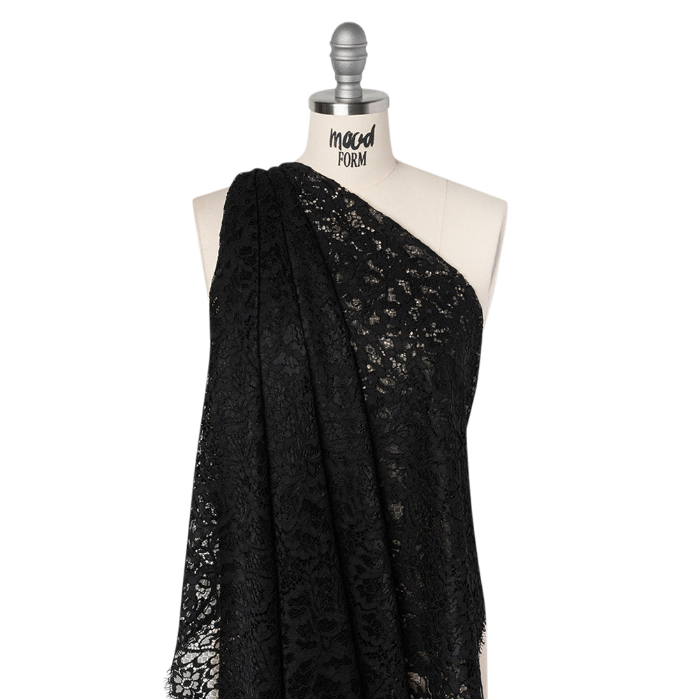 Corded Raschel Lace Panel with Finished Edges - Black All-Over Flowers and Leaves - Joann Fabrics