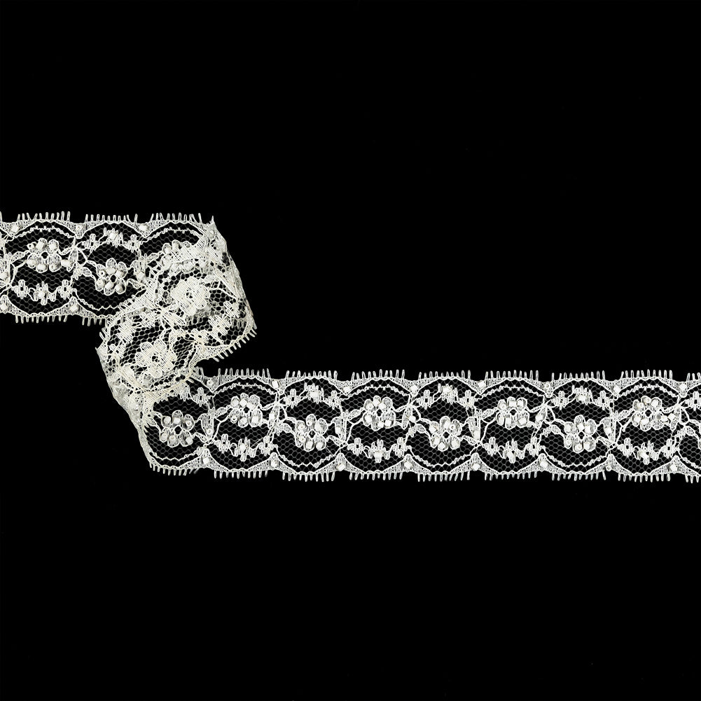 Vintage White Beaded Floral Lace Trim with Picot Edging - 1.25