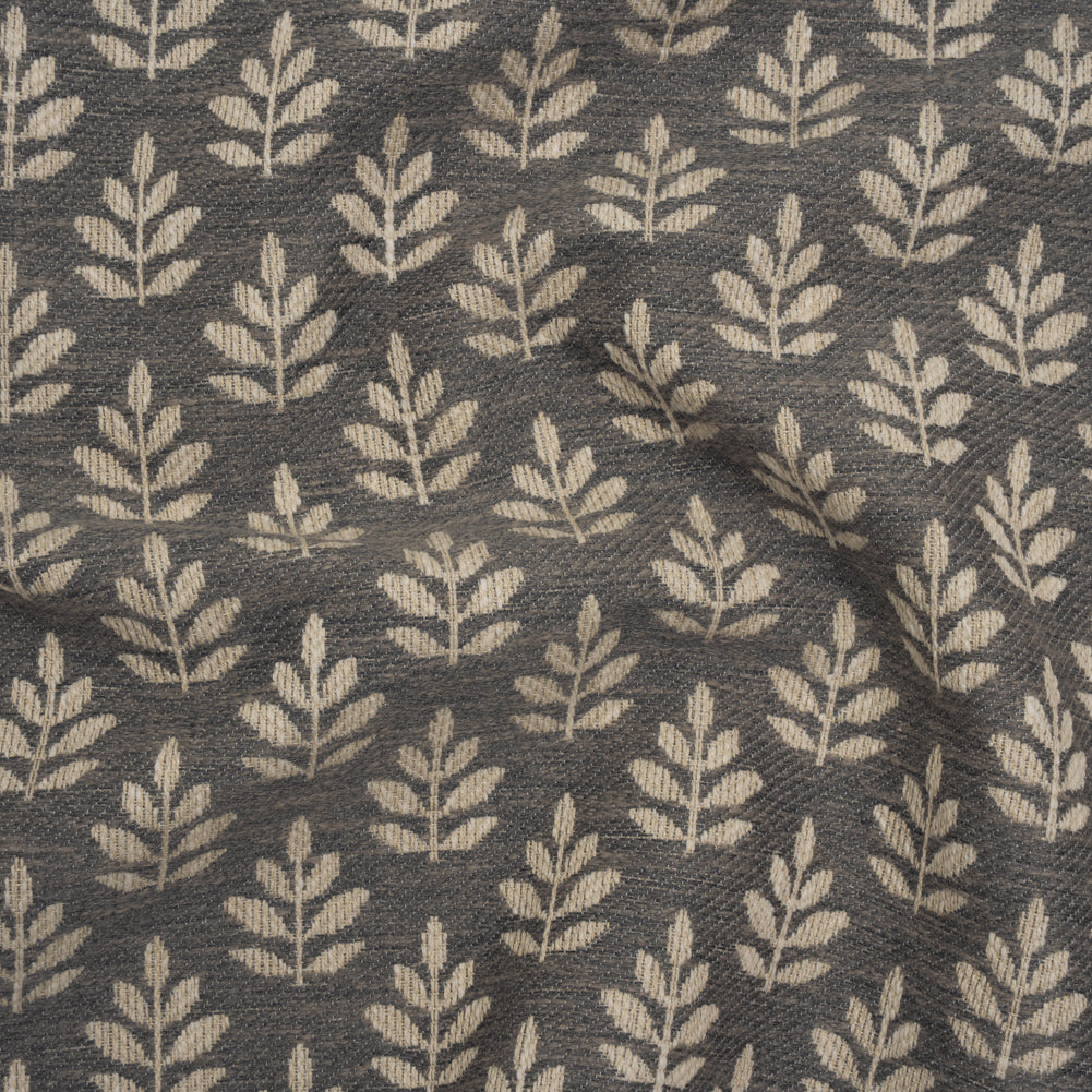 Polyester and Cotton Twill Jacquard - Charcoal Lines of Leaves - British Imported - Joann Fabrics