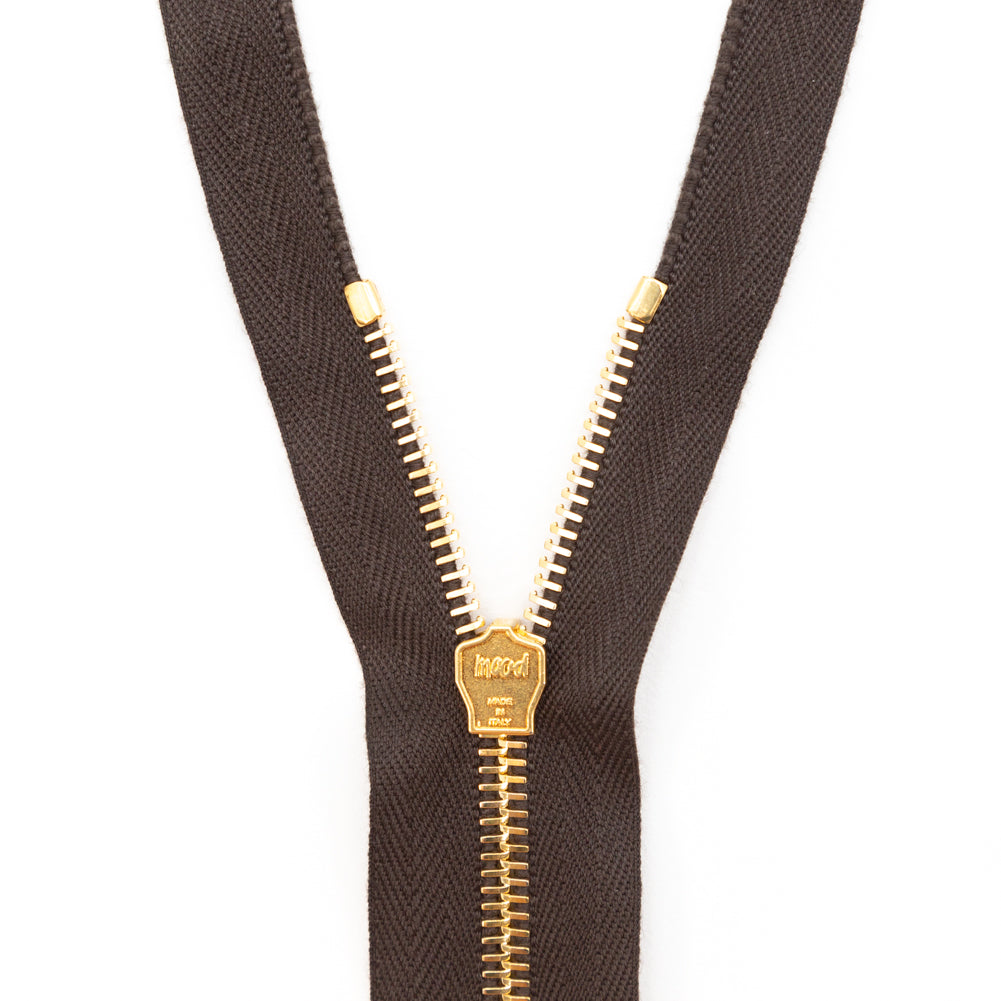 Mood Exclusive Italian Brown and Gold T5 Open End Metal Zipper - 27.5