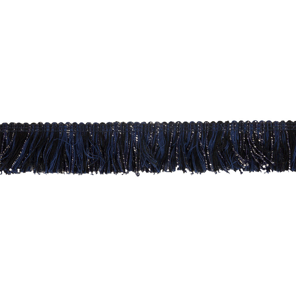 Black, Navy and White Mottled Cotton Brush Fringe Trim - 1.5