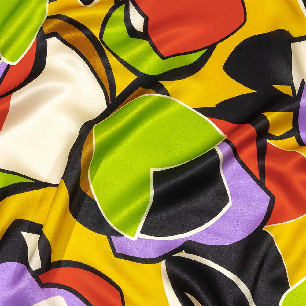 Italian Lime, Goldenrod and Red Geometric Floral Silk Charmeuse - Joann Fabrics