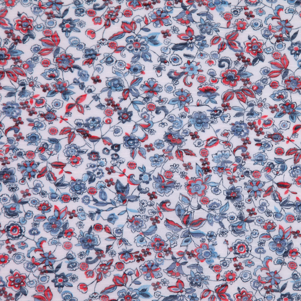 White/Antique Blue/Cranberry Floral Jersey Prints - Joann Fabrics
