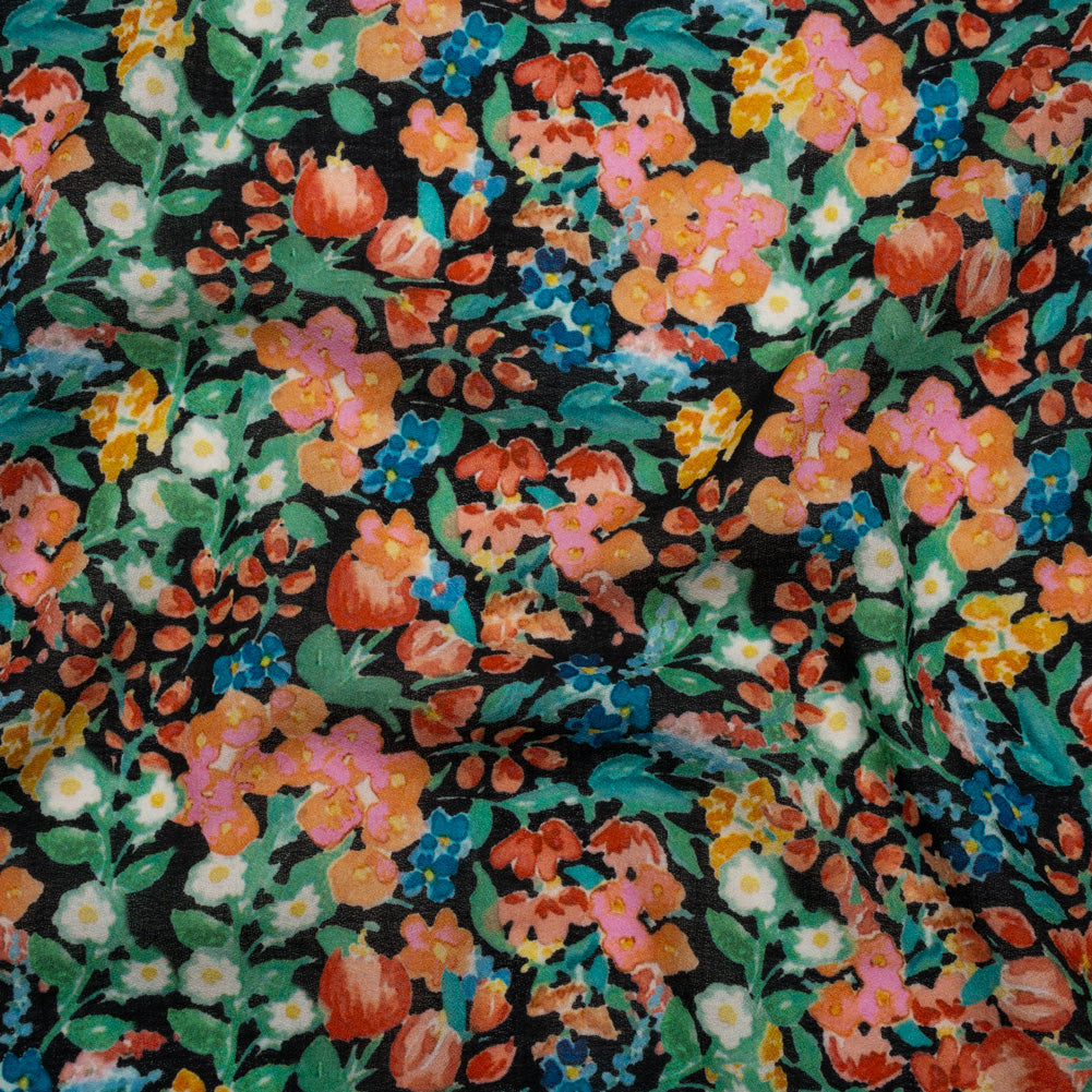Cotton Crepe - Red, Green and Black Watercolor Flowers - Mood Exclusive Twilight Floralia Print - Joann Fabrics