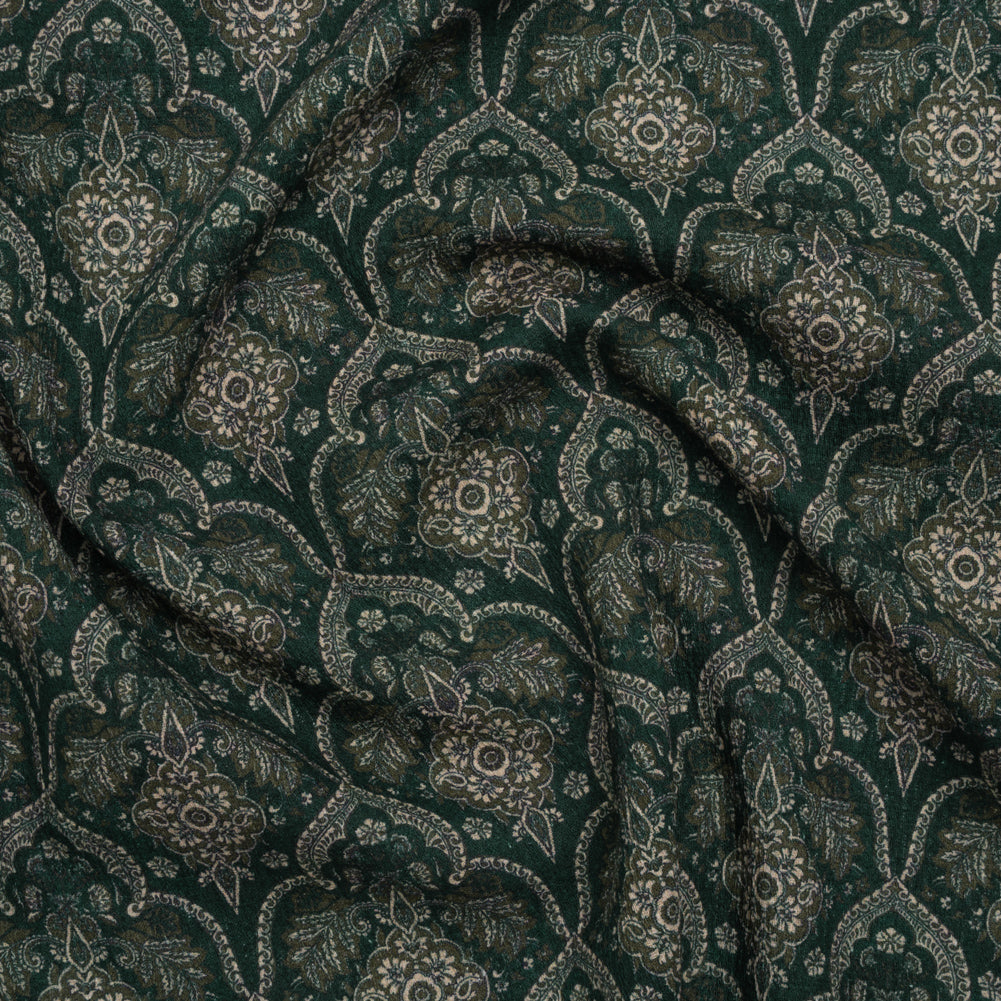 Slubbed Gauzy Cotton Woven - Deep Green, Beige and Olive Fancy Floral Tiles - Mood Exclusive Fairytale Scales Print - Joann Fabrics