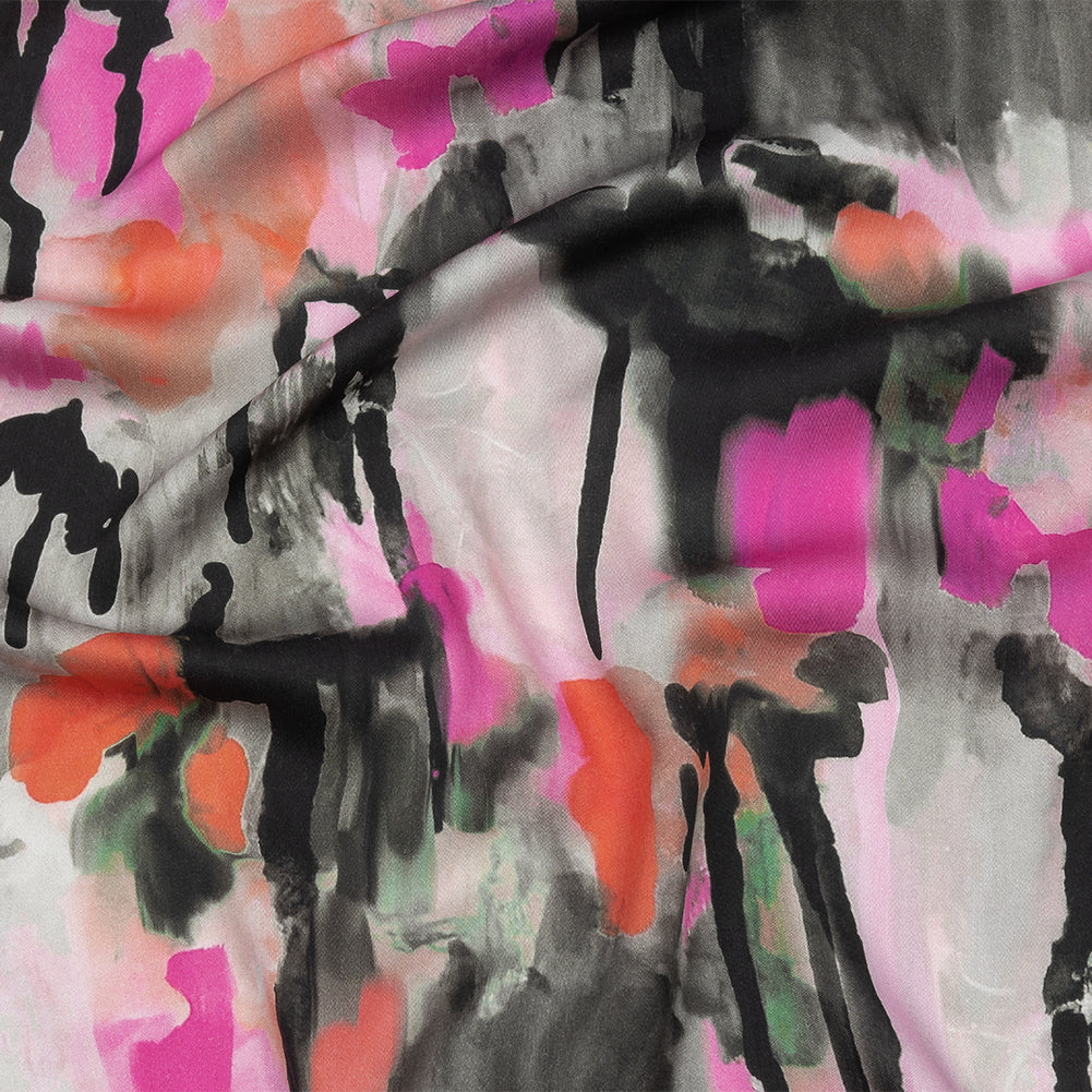 Rayon Challis - Pink and Orange Abstract Paint Drips - Painted Aspirations Print - Mood Exclusive Metro Collection - Joann Fabrics