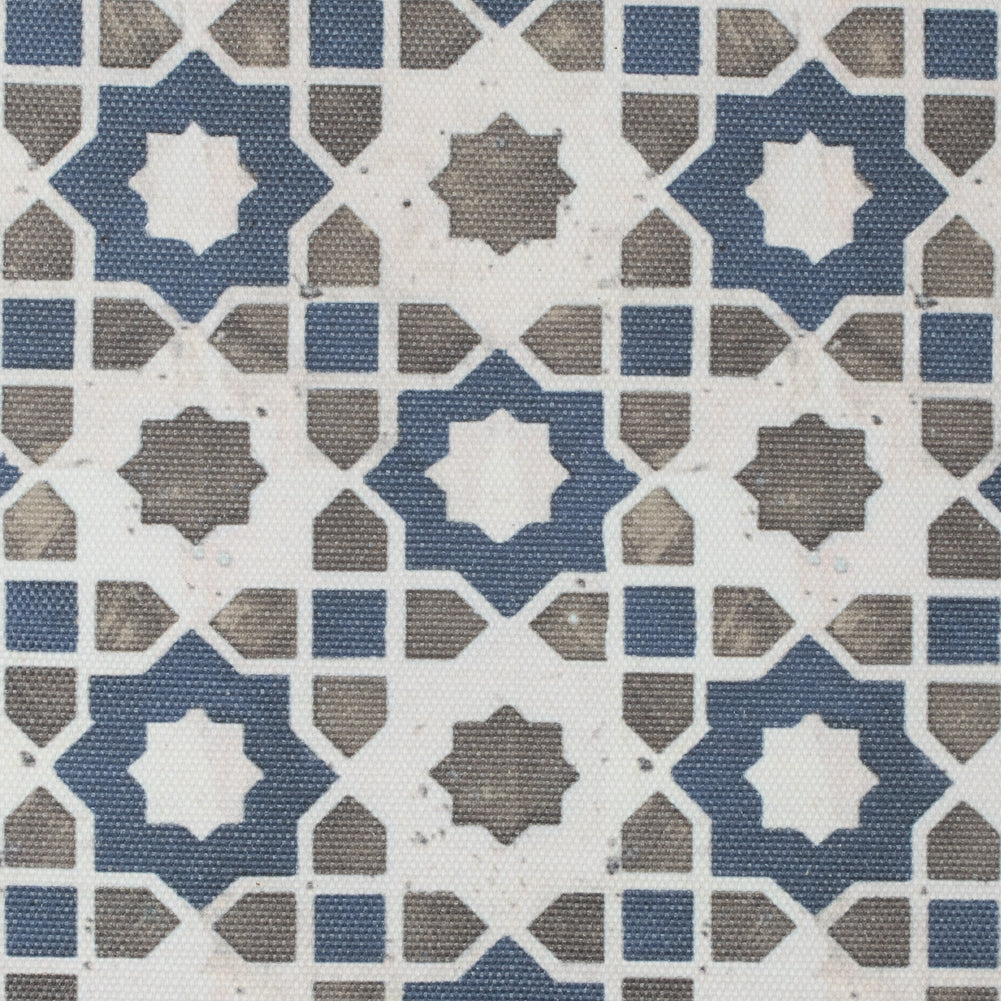 Denim/Green Geometric Floral Outdoor Canvas - Joann Fabrics