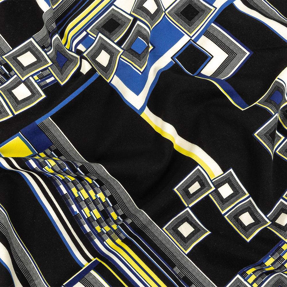 Navy, Yellow and Cobalt Geometric Stretch Brushed Cotton Twill - Joann Fabrics